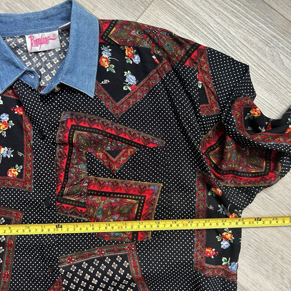 Vintage Pennylane Women's Patchwork Button-Up Bla… - image 8